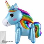 К Шар 3D (23''/58 см) Фигура, Радужный единорог, Голубой, 1 шт. в упак.