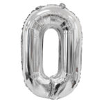 В Шар 14"/36 см Мини-цифра "0" Серебро, 1 шт. в уп.
