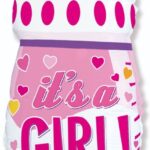 FM Шар (31''/79 см) Фигура, Бутылочка для девочки (сердечки), Розовый, 1 шт.