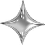 AG Шар (37''/94 см) Звезда, 4х-конечная, Сириус, Серебро, 1 шт. в уп.