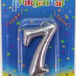 Свеча Цифра, 7 Овал, Серебро, Металлик, 7 см, 1 шт.