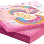 Салфетки, Волшебный единорог, С Днем Рождения!, Розовый, 33*33 см, 20 шт.