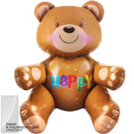 К Шар 3D (22''/56 см) Фигура, Сидячий мишка, Коричневый, 1 шт. в уп.