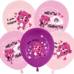 512 Шар (12''/30 см) С Днем Рождения! (розовые мишки), Ассорти, пастель, 1 ст, 25 шт