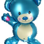 К Шар с клапаном (14''/36 см) Мини-фигура, Плюшевый мишка, Голубой, 1 шт.