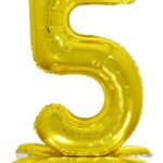 К Шар (32''/81 см) Цифра, 5 на подставке, Золото, 1 шт. в уп.