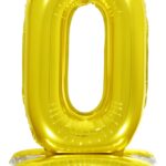 К Шар (32''/81 см) Цифра, 0 на подставке, Золото, 1 шт. в уп.