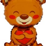 К Шар с клапаном (16''/41 см) Мини-фигура, Медвежонок с сердцем, 1 шт.