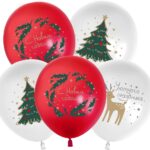 512 Шар (12''/30 см) С Новым Годом!, Белый/Красный, пастель, 2 ст, 25 шт., 512-089