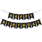 Гирлянда Флажки, Happy Birthday, Черный/Золото, Металлик, 500 см, 16*12 см, 1 упак., 6231008